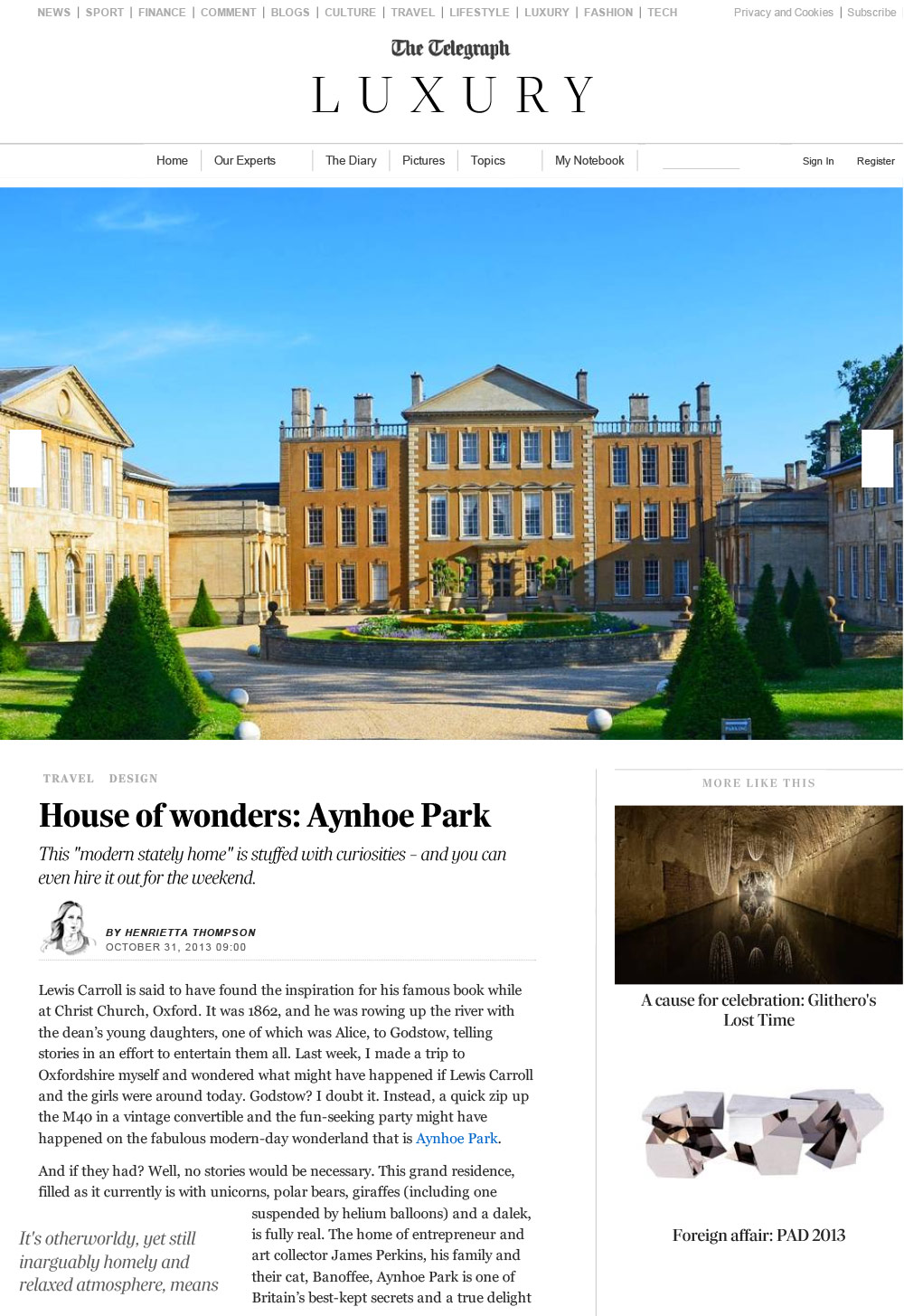 Aynhoe Park in The Telegraph